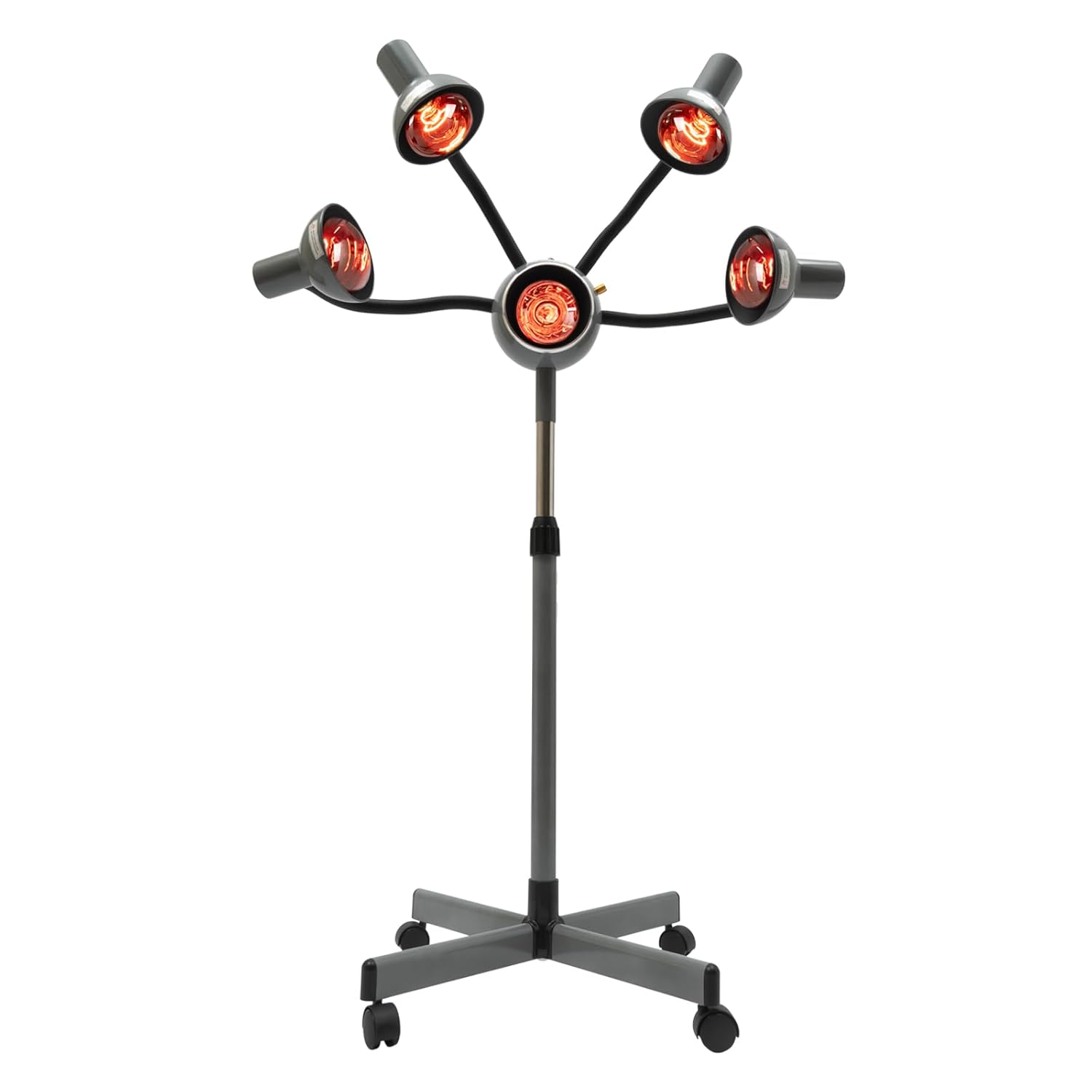 5-Head 750W Infrared Heat Lamp - 110V Adjustable Height Hair Color Processor with Metal Silvery Lampshade for Perming Styling, Grey
