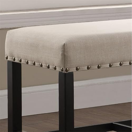 Roundhill Furniture Biony Fabric Counter Height Dining Bench With Nailhead Trim, Tan #TOP4