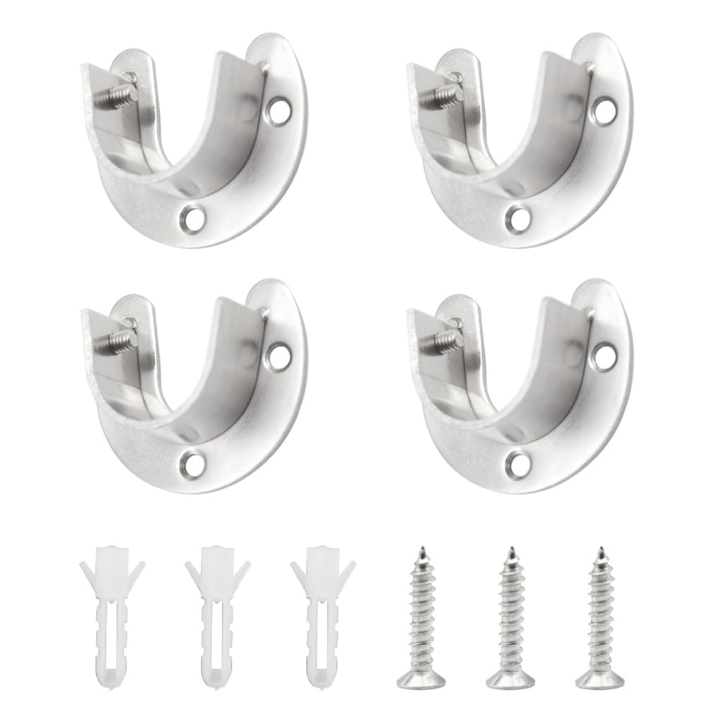 Yosawo 4Pcs Closet Pole Sockets Stainless Steel U-Shaped Flange Rod Holder with Screws (25mm-Sliver)