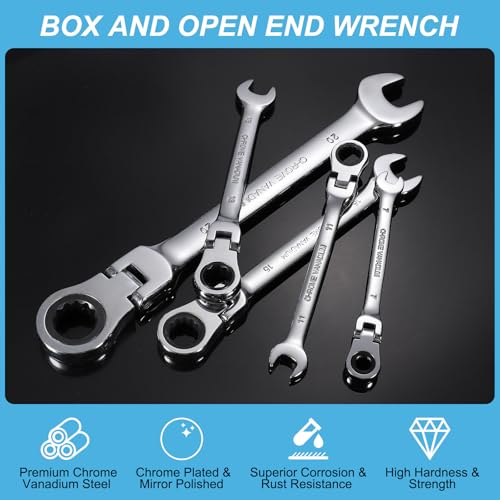 sourcing map Flex-Head Ratcheting Combination Wrench 27mm 72-Teeth Metric Standard Ratchet Box and Open End CR-V Steel Double Ended Wrench for Fasteners Nuts Bolts - Image 3