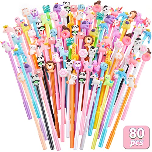 Marspark 80 Pcs Cute Pens Bulk Fun Cartoon Black Gel Ink Cool Animal Pens for Kids 28 Styles Assorted Style Novelty Rollerball Cartoon Stationery for Office Back to School Gifts Student Prizes by Marspark - Used condition - US$16.71