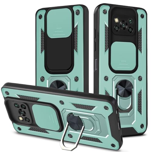 UPLAI Funda para Xiaomi Poco X3 Pro/Poco X3 NFC, Ultra Delgado Antigolpes Armadura Carcasa con Deslizar Cámara Cover y Soporte Anillo Magnética, PC+TPU Duradero Estuche Caso.Verde