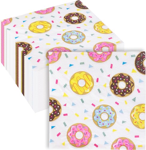 100 Pcs Donut Napkins 2 Ply Disposable Dinner Dessert Paper Napkins for Baby Shower Birthday Party Theme Table Decor Supplies
