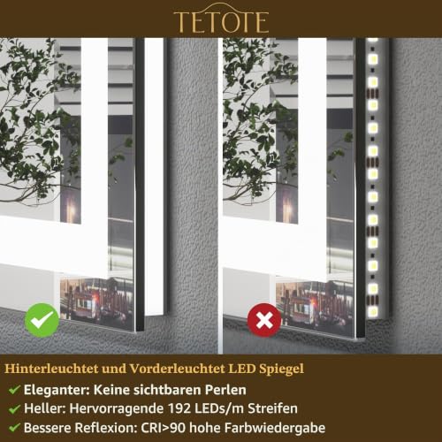 TETOTE Badspiegel mit Beleuchtung 120x80cm, Badezimmerspiegel Beleuchtet Beschlagfrei Badezimmer Wandspiegel Ohne Rahmen Bad Spiegel mit… – Ansicht 5