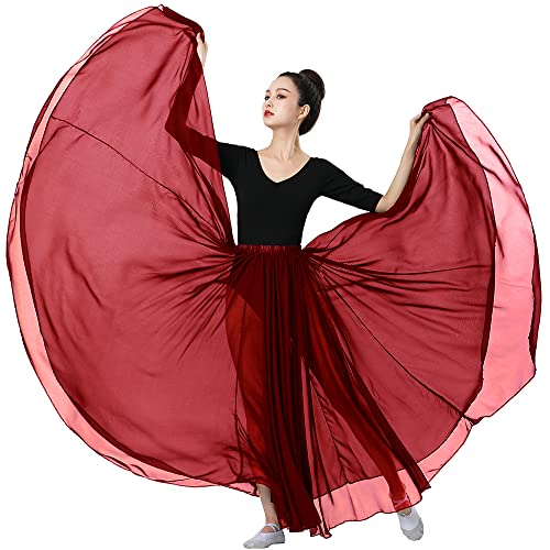 Women Elegant Lyrical Dance Skirt Long Ballet Dancer Dark Red Skirt For Ballerinas Performance Photography Belly Costumes #TOP21