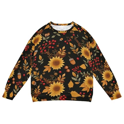 JUNZAN Sunflowers Acorns Leaves Autumn Big Girls Sweatshirt Hoodie Crewneck Outerwear for Kids Athletic 4T