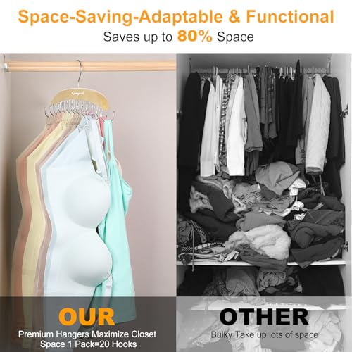 Bra Hanger for Closet, 1 Pack w/20 Hooks Tank Top Hanger Space Saving Holds 20 Bras, Premium Wooden Metals Hook Foldable Tank Top Organizer, 360°Rotating Closet Organizers and Storage for Dorm - Thumbnail 2