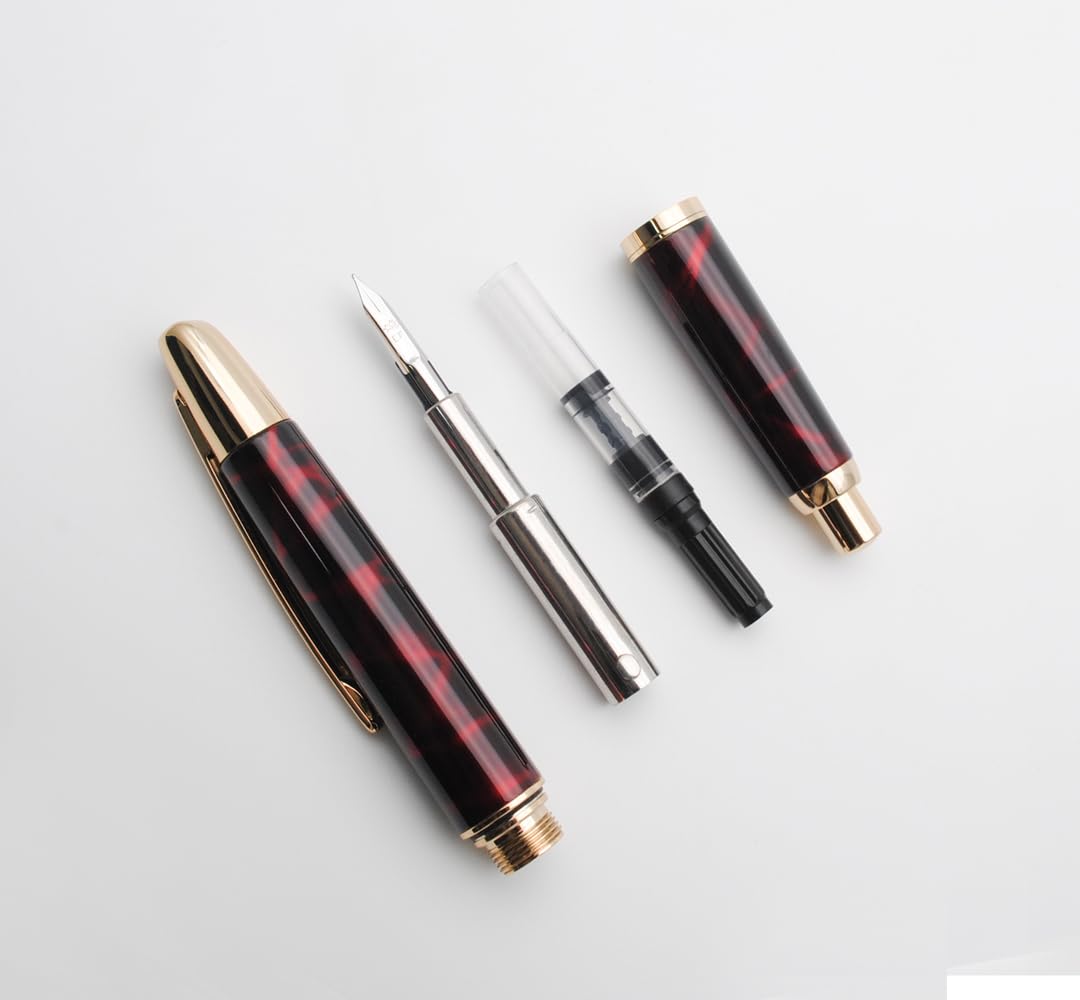 JINHAO Pióro wieczne z 10 tłoczeniami, chowane, metalowe pióro z konwerterem atramentu, stalówka F 0,5 mm, czerwone agat