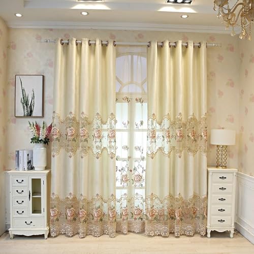 European Embroidered Floral Curtains 84 inches Long for Living Room