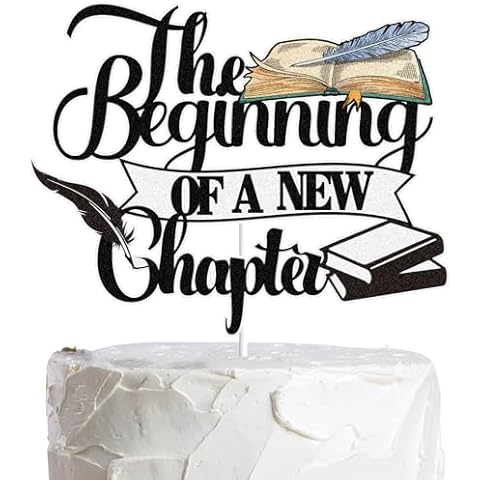 The Beginning of a New Chapter Cake Topper Black Glitter Farewell Graduation Retirement Engagement Baby Shower Cake Decoration New Home Job Change Retirement Going Away Party Decorations Cover