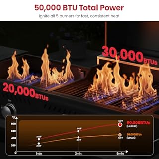 LAUDLIFE Propane Gas Griddle Grill Combo with Side Burner, Non-Stick Porcelain-Enameled Cast Iron Grate & Pan, 5 Burners Dual BBQ Grills, 702 SQ.IN Cooking Area, Heavy-Duty Stand for Backyard