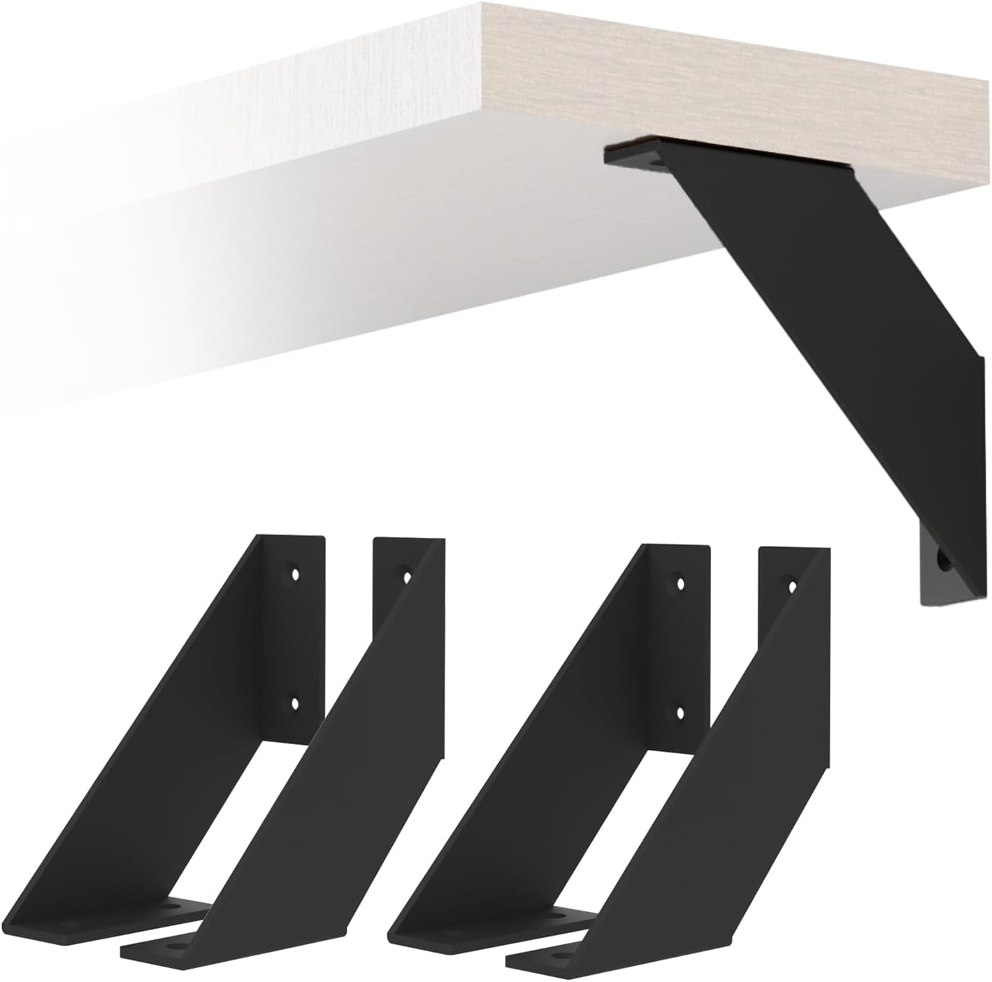 4 x 4 Inch Shelf Brackets 4 Pack，Heavy Duty Iron Floating Shelf Brackets for Wood Shelves, l Brackets for Shelves, Small Flat Angle Curved Black Bracket for DIY.