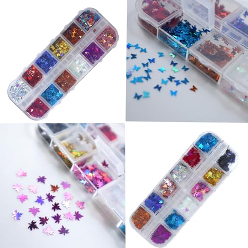 24 Glitter Flocado 3d Folha Borboleta Decoração Unhas de Gel