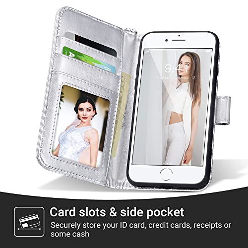 ULAK Wallet Case for iPhone 7 Plus/8 Plus, Premium PU Leather Flip Cover with Card Holder for Women, Kickstand Feature Protective Purse Case 5.5 Inch, Silver Glitter - Thumbnail 2