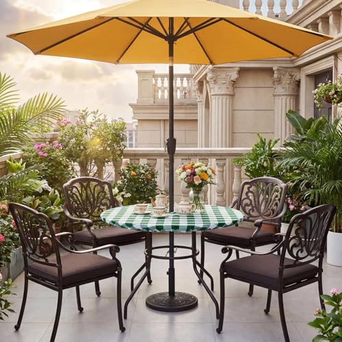 Poise3EHome Fitted Green Checkered Round Outdoor Tablecloth, Polyester SpillProof Plaid Table Cloth with Umbrella Hole Zipper Elastic for Patio Garden Poolside Picnic Fits to 40"-46" Patio Table by Poise3EHome - Used condition - Image 5