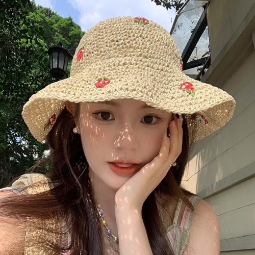Sombrero de playa plegable con ala ancha beige para mujer miniatura 5