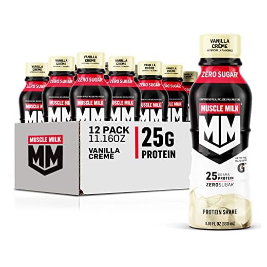 Muscle Milk Genuine Protein Shake, Vanilla Creme, 11.16 Fl Oz Bottle, 12 Pack, 25g Protein, Zero Sugar, Calcium, Vitamins A, C & D, 5g Fiber, Energizing Snack, Workout Recovery, Packaging May Vary