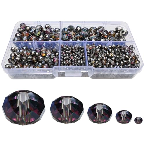 Image of Rose Red Gun Black Rondelle Glass Beads for Jewelry Making, Faceted Briolette Crytal Spacer Beads for Bracelet Necklace Earring (2mm 4mm 6mm 8mm 10mm Mixed Sizes, 1000pcs)