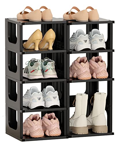 Haixin Shoe Shelves For Closet Shoe Rack Adjustable Height 10 Tier Shoe Organizer Narrow Plastic Shoe Holder Vertical Black Shoe Stand For Entryway Shoe Storage Boots Organizer Stackable Shoe Cabinet #TOP12