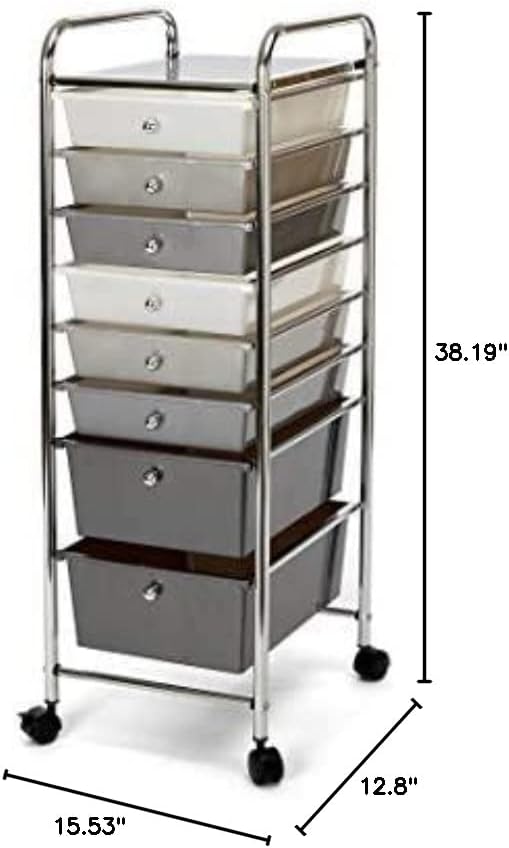 Seville Classics 8-Drawer Multipurpose Mobile Rolling Utility Storage Bin Organizer Cart, White/Gray/Black Gradient