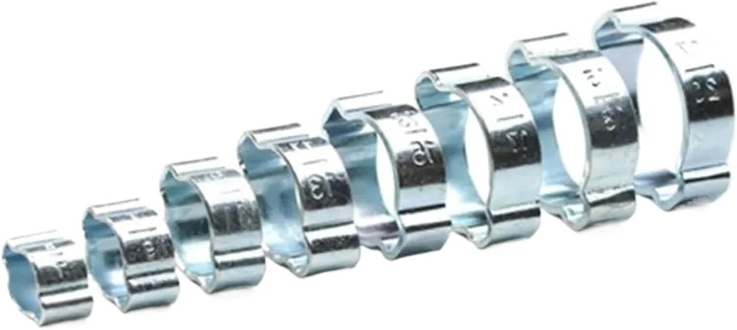 100Pcs Double Ear Hose Clamps - Durable Stainless Steel Crimp Clips for Gas, Water, Fuel, and Silicone Pipes