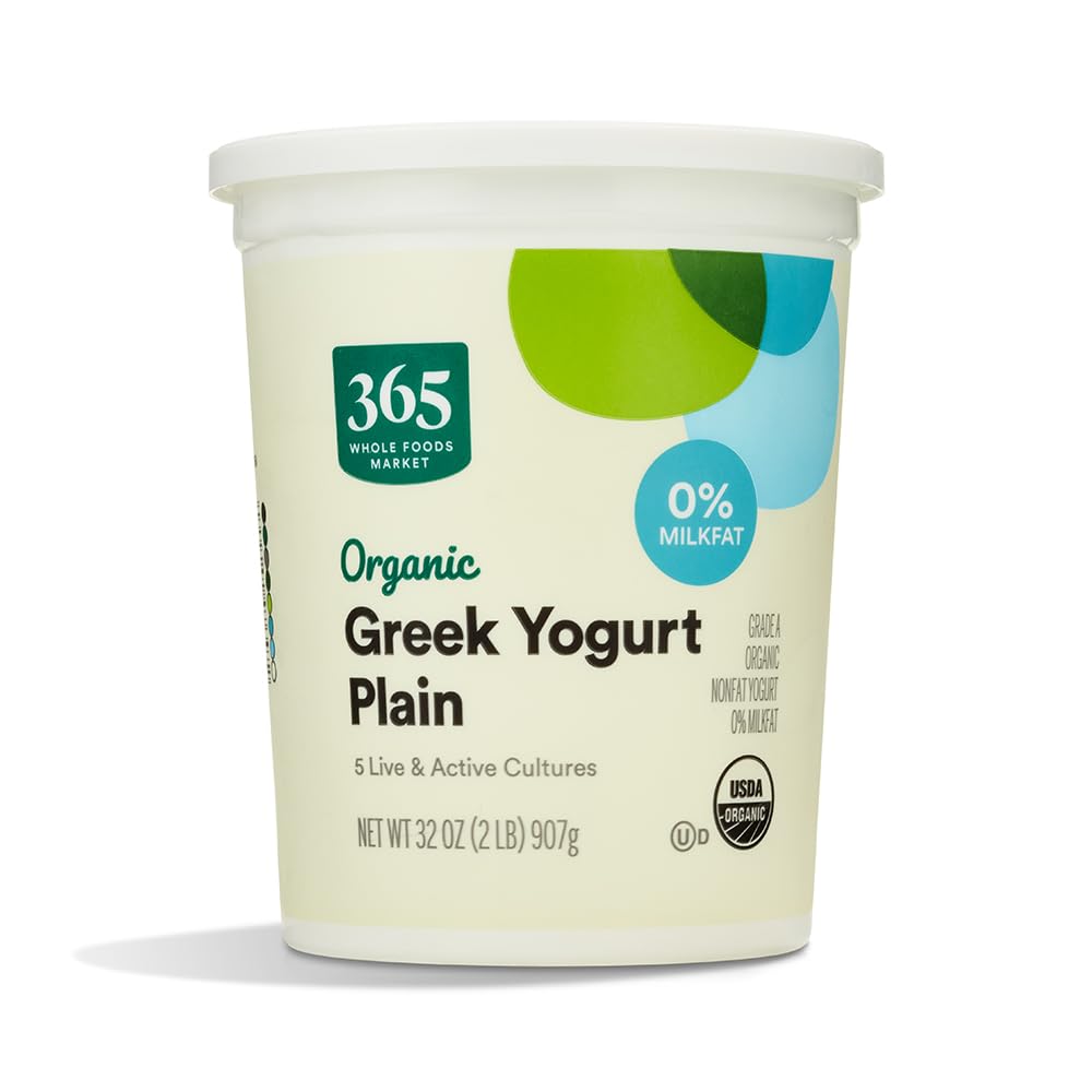 365 by Whole Foods Market Organic Plain Greek Nonfat Yogurt, 32 oz - Strained, Clean Ingredients, High-Protein Dairy