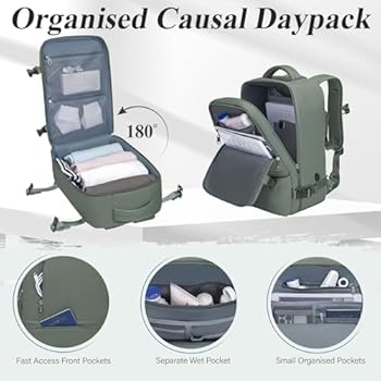 Reisrugzak 40x20x25 Ryanair Maximale Maat Handbagage 13 pocket mannen vrouwen Vrouwen reisrugzak Carry on rugzakmannen waterdichte rugzak voor buitensporten met USB -oplaadpoort,Gepatenteerd,zwart