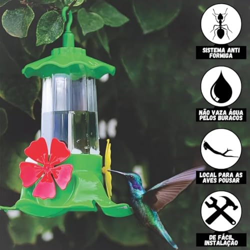 Bebedouro para Beija-Flor 540ml Grande Cores Sortidas, Fácil de Pendurar e Limpar, Ideal para Jardin