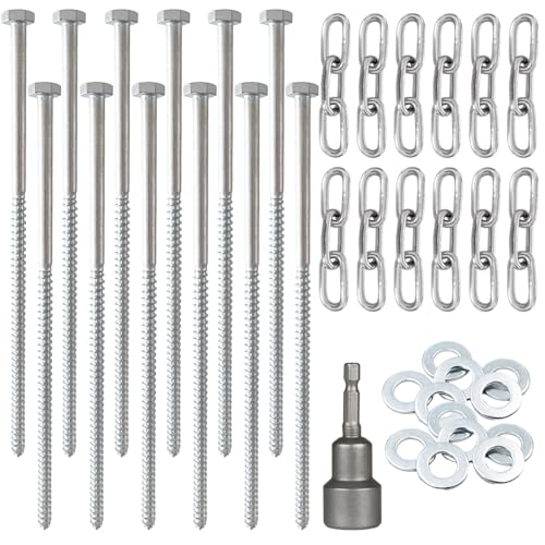 12pcs 3/8 x 12 inch Heavy Duty Camping Ground Anchors, Non-Rust Tent Stakes Screw in Kit for Securing Animals, Trampoline, Carports, Canopies, Sheds, Swing Sets, Ground Anchors for High Winds