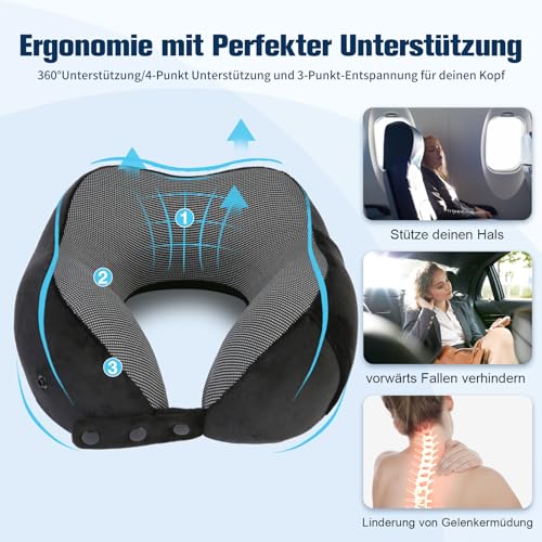 Cirorld Nackenkissen Flugzeug, Nackenhörnchen Erwachsene, Reisekissen Memory Foam, Verstellbares Kompaktes Nackenkissen Reise, Ergonomisches Weich Atmungsaktiv mit Ohrstöpseln, Augenmaske,Tragetasche