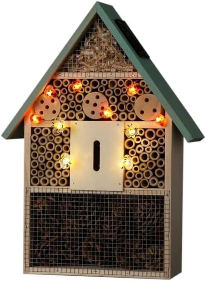 40cm Insect Hotel solar power ((NOMA)) Decorative Garden & Patio Solar Light New NOMA Garden Insect Hotel with Solar Lights, Brown