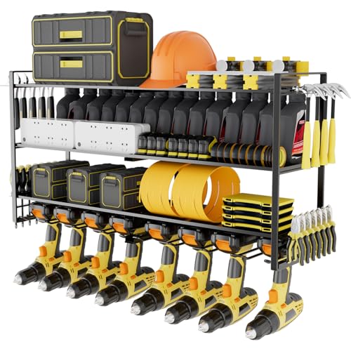 Power Tool Organizer Wall Mount, 4 Layers Garage Tool Storage Rack with 8 Drill Holders, 600Lbs Capacity Cordless Tool Holder for Drill, Power Tool, and Garage Tool Storage (4 Layers-8 Slots)