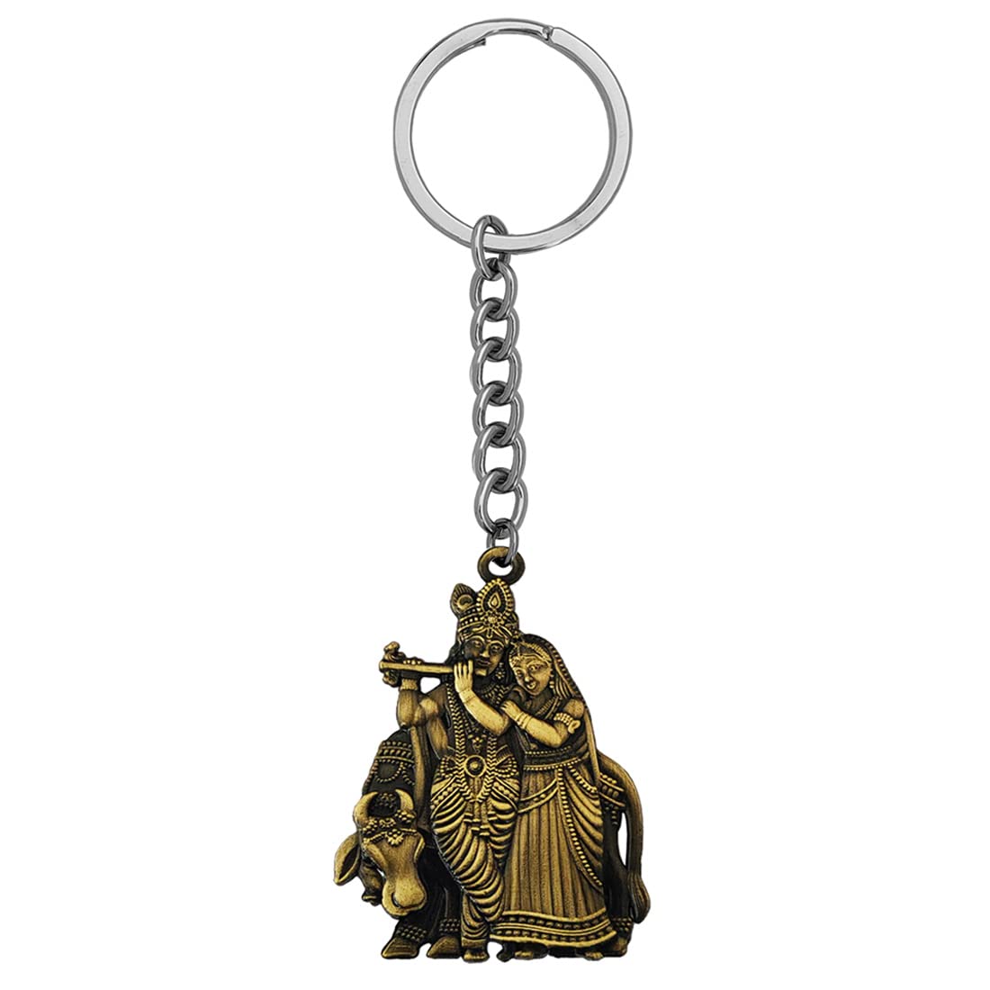 Shri Radha Krishna Idol Car Bike Home Office Birthday Gift To Friends Bronze Zinc And Metal Keychain For Men And Women