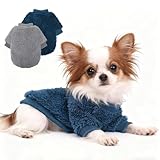 Cozy Pet Fleece Sweater, Double Velvet Winter Dog Clothes, Purple and Cream, Set of 2 (Navy Blue+Grey, X-Small)