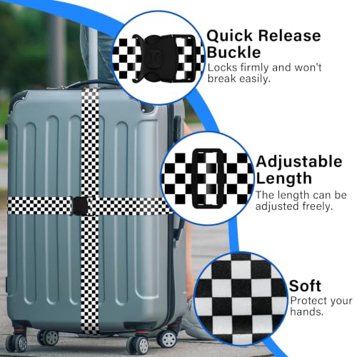 Image of Luggage Straps for Suitcases, Travel Adjustable Belt with Quick Release Buckle, Heavy Duty Nylon Bag Packing Strap, Unique Bright Identifiers Business Travel Accessories (2 Pack) - Black White
