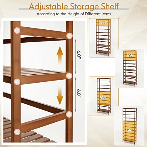 Giantex 6-Tier Bamboo Bookshelf, 63'' Tall Freesrtanding Storage Display Shelf With Adjustable Shelves, Easy Assembly Multipurpose Bookcase Shelf Rack For Living Room, Kitchen, Plants, Brown #TOP2