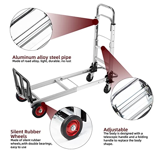 Aluminium Hand Truck Dolly Heavy Duty 330Lbs Capacity, Stuffygreenus 2 In 1 Convertible Folding Hand Truck With Pneumatic Wheels And Telescoping Handles,Portable Dolly Cart With Bungee Cords #TOP4
