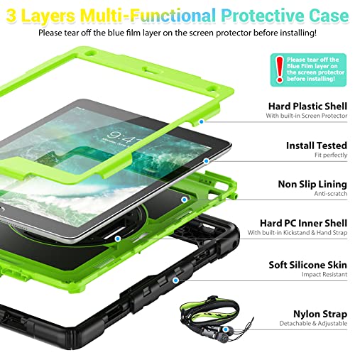 Timecity Case Compatible With Ipad 6Th/5Th Generation,9.7 Inch 2018/2017 Case With Rotating Stand/Strap Full-Body Hybrid Protective Case Replacement For Ipad 5Th/6Th Gen/Air 2/ Pro 9.7 Green #TOP5