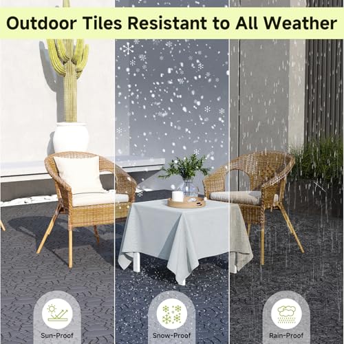 Rovibek 44 PCS Interlocking Deck Tiles, 12\" X 12\" Plastic Deck Tiles Outdoor Waterproof, All Weather Patio Tiles for Balcony Backyard Poolside Porch, Pavers for Outside Walkway, Pebble Gray - Thumbnail 5