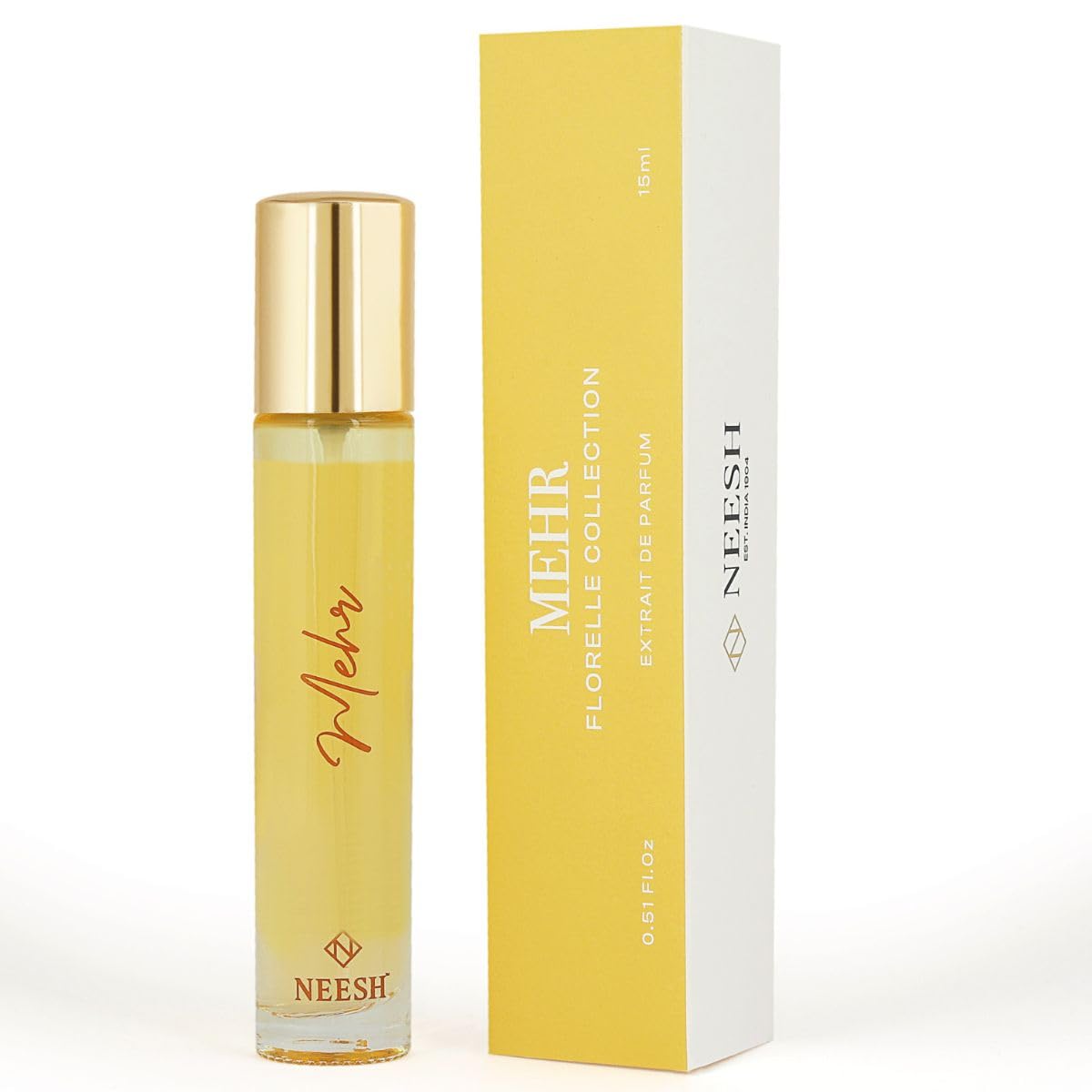 NEESH Perfume for Women 15ml (0.50 Oz), Extrait de Parfum, Long Lasting EDP Womens Fragrance, Mehr Fruity Floral Scent with Passion Fruit, Jasmine, Saffron & Amberwood, Premium Gift Perfume for Her