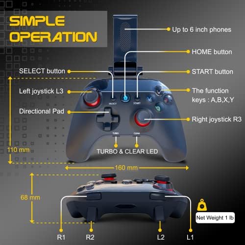 Android and IOS gamepad controller. Ideal smartphone controller. For games like Cod Mobile, Pubg Mobile and more. Ergonomically designed, rechargeable battery for more than 10 hours + playtime.