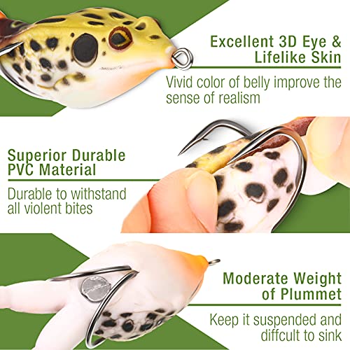 Leitee 10 Pieces Topwater Frog Lure Floating Weedless Fishing Lure Double Propeller Frog Lure Soft Bait Swimbait Floating Bait Crankbait Set For Bass Snakehead Catfish Freshwater Saltwater Fishing #TOP1