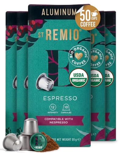 ST REMIO Espresso Aluminum Pods, Dark Roast, Nespresso Compatible, 50 Count