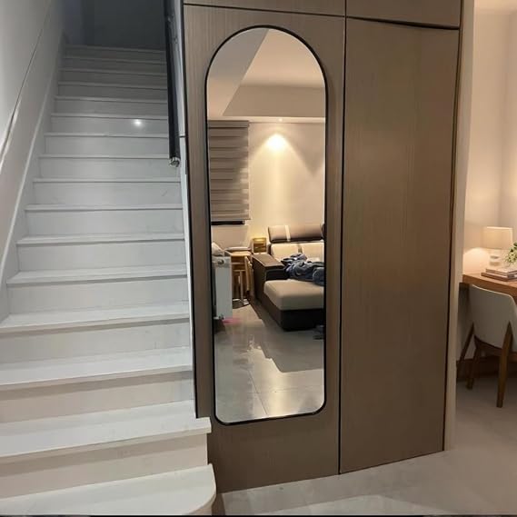 LTSRLL Large Wall Mounted Or Hanging Mirror | Arched Full Length Door Mirror with Cord | Metal Rectangle Vanity Mirror(Gold,40x150cm/15.7x59in)