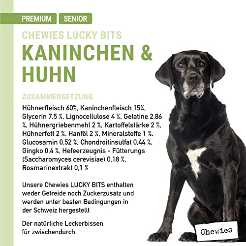 Chewies Lucky Bits Kaninchen & Huhn Senior Hundeleckerli - Hunde-Leckerlis getreidefrei & Soft mit viel Protein und Superfoods wie Bierhefe oder Ginkgo, ohne Zucker (80 g)