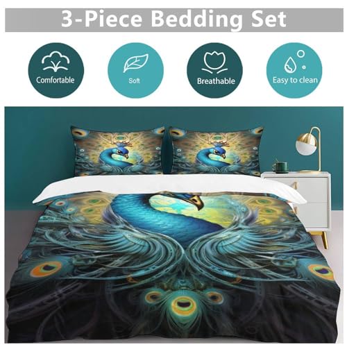 Housse de couette paon 220x240 cm avec 2 taies d'oreiller microfibre - 6