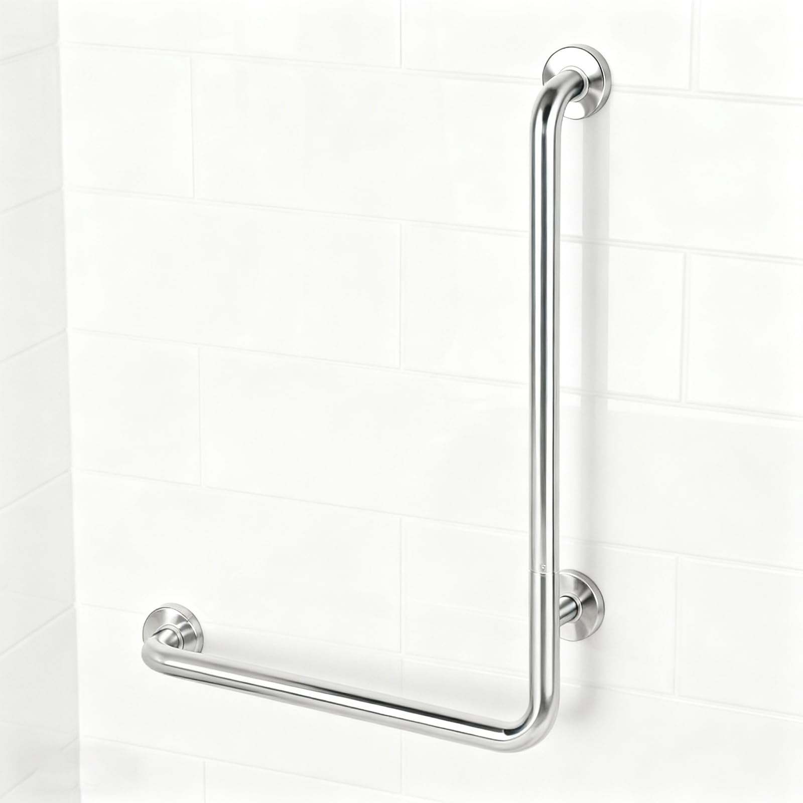 Asideros de ducha para personas mayores, de acero inoxidable 70x50cm, asidero en forma de L para duchas, vertical, barras de seguridad angulares, asidero para ducha en el baño, para personas mayores