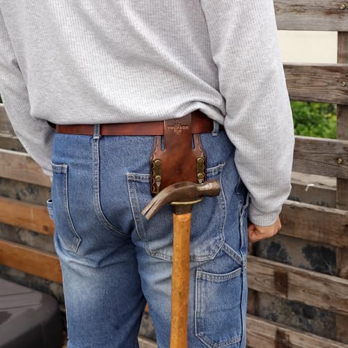 Tourbon Leather Hammer Holder for Belt Axe Holster with Steel Loop Reinforced Heavy Duty Rivets Fits Belts up to 3\" Tool Accessories - Thumbnail 2