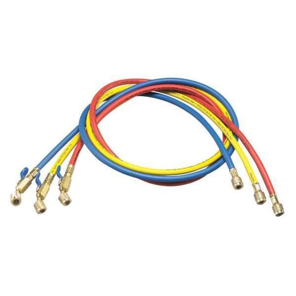 Yellow Jacket Manifold Hose Set, 36 In, Red, Yellow, Blue, Angle: 45 Degrees 29983-1 Each