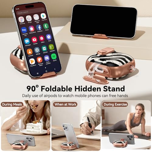 Image of for AirPod 4 Case, with Safty Lock & Phone Stand for Floral AirPod 4 Generation Case Cover for Women Girly, iPod 4 Cases with Keychain & Cleaner Kit -Black+ White Zebra